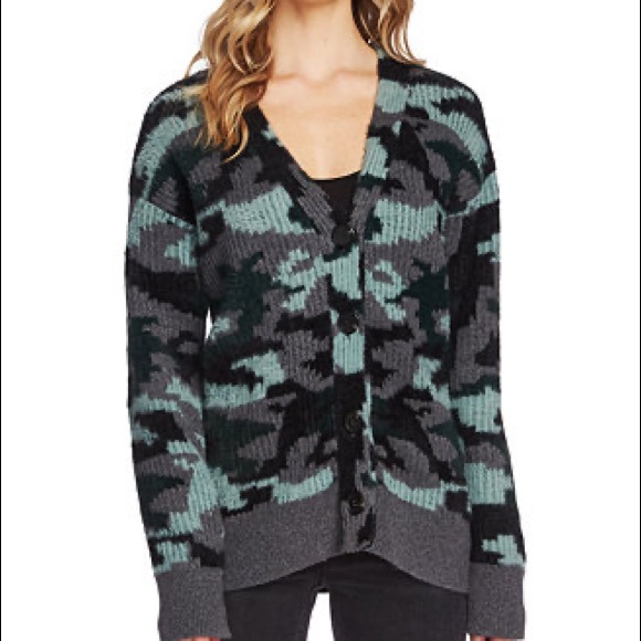 Vince Camuto Women's Camo Button Cardigan Sweater Lng Sleeve grey,green,black Sm - Picture 1 of 10